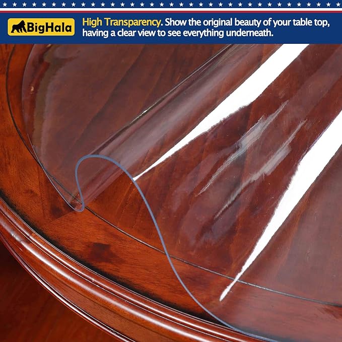 Clear Plastic Round Table Protector PVC Tablecloth Cover Vinyl Table Cloths Easy Clean Waterproof Wipeable Furniture Topper Pad for Dining Room Coffee Banquet Tables Mat Desk Circle Pad 44 " Diameter