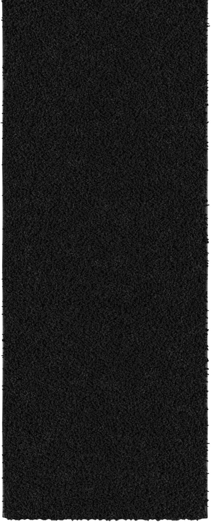 Ottomanson Bedroom Shag Runner Rug 3' x 6', Fluffy Bedside Runner with Non-Slip Rubber Backing, Soft Non-Shedding Accent Rug for Nursery, Dorm, Entryway, Black