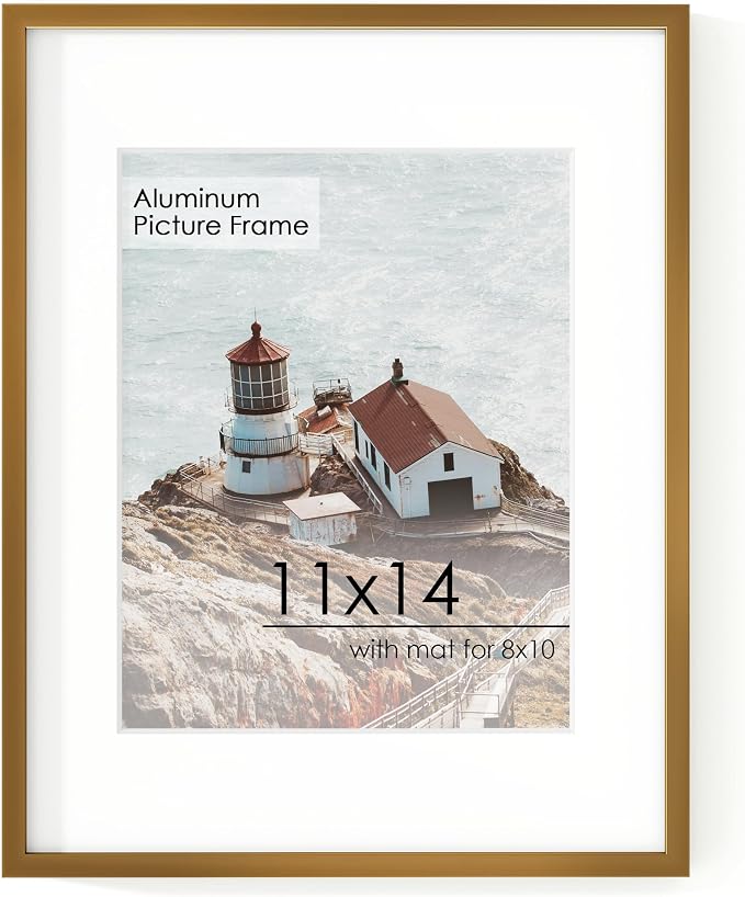 FLYJOE 11x14 Picture Frame - 11 by 14 Metal Picture Frame With Mat For 8x10 | 14x11 Frame Aluminum | Plexiglass And Hanging Hardware Included | 11x14 Poster Frame | Bronze