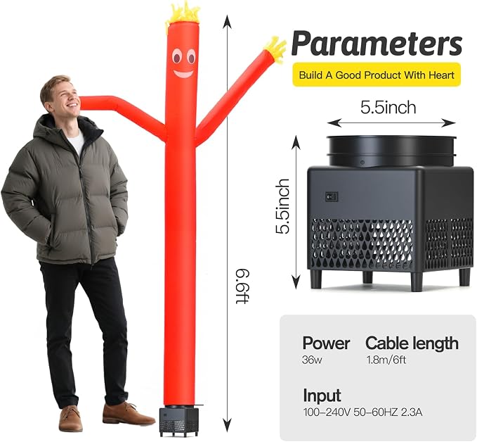 6ft Red Sky Air Puppet Dancer Inflatable Waving Tube Man with Lights & Built-in Blower - Wacky Waving Dancing Tube Guy for Business Promotion Stand Out Christmas Advertising