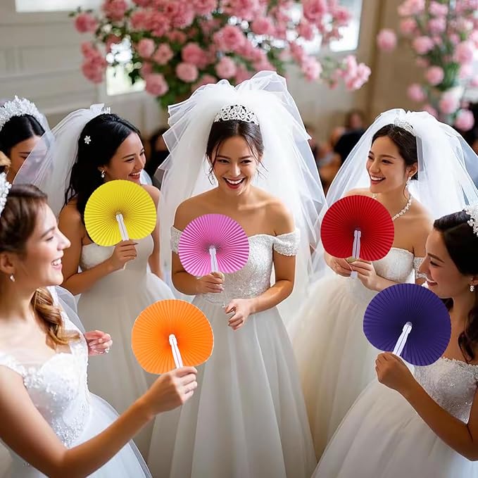 Bestage 20 Pieces Navy Round Paper Fans | Foldable Handheld Fans for Women,Folding Hand Fans for Wedding,Bridal Guest,Church,Party Favors,Dancing,Birthday,DIY