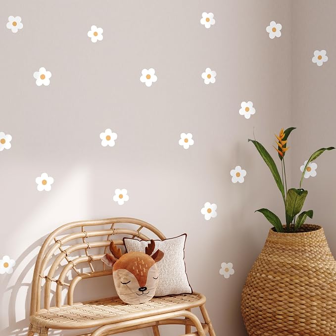 Removable Wall Decals for Kids Room – Peel and Stick Wall Stickers for Girls & Boys Bedroom, Playroom & Nursery – Easy to Apply Wall Decor - Daisy White Flowers Decals