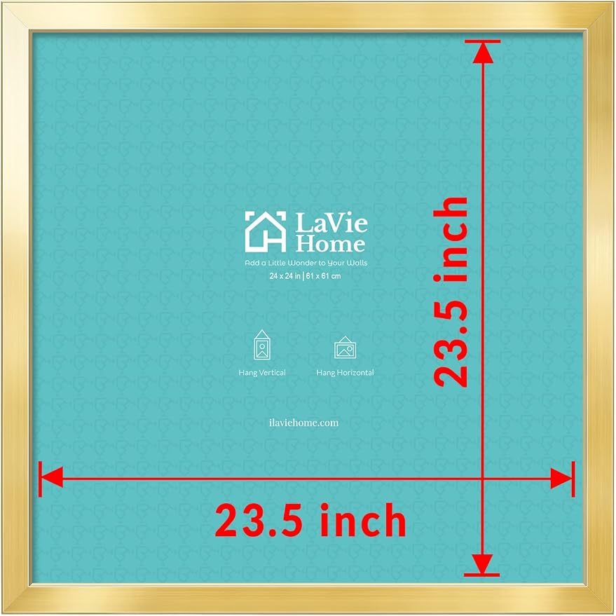 LaVie Home 24 x 24 Picture Frame, Square Poster Frame with High Definition Plexiglass, Horizontal or Vertical Wall Gallery Poster Frames Suitable for Photos, Artworks, Posters,Puzzle, Gold 1pc