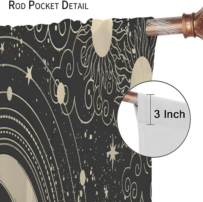Bohemian Sun Moon Blackout Windows Curtains, Golden Sun Crescent Moon and Stars Vintage Cosmic Galaxy Printed Curtains, for Living Room Bedroom 42x63in 2 Panels
