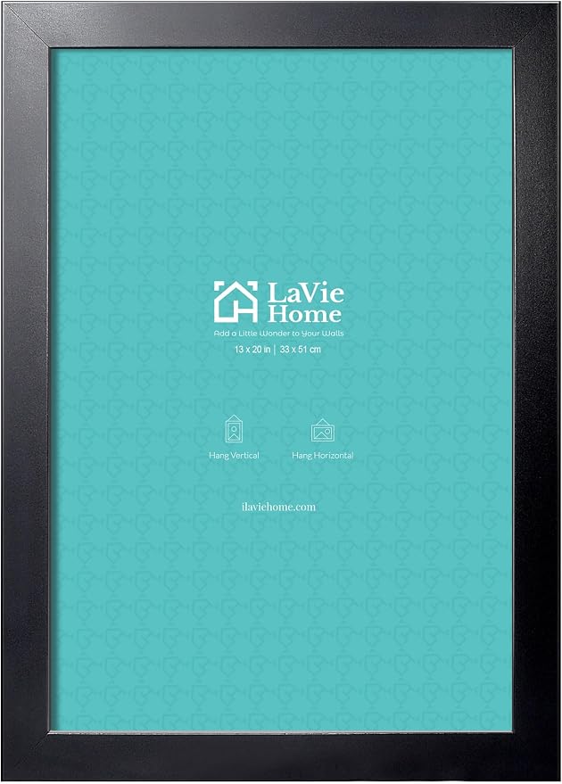 LaVie Home 13 x 20 Picture Frame, 13x20 Poster Frame with High Definition Plexiglass, Horizontal or Vertical Wall Gallery Poster Frames Suitable for Photos, Artworks, Posters, Black 1pc