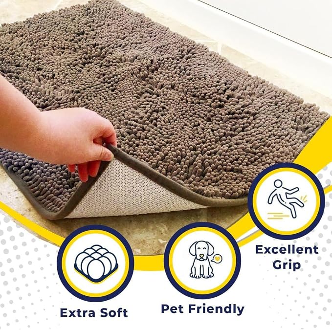 Muddy Mat® | Super Water Absorbent Door Mat Indoor, Microfiber Quick Dry Chenille Entryway Rug, Slip Resistant Front Door Mat, Indoor Mats for Entryway, Machine Washable Pet Rug, Taupe 3ft x 5ft