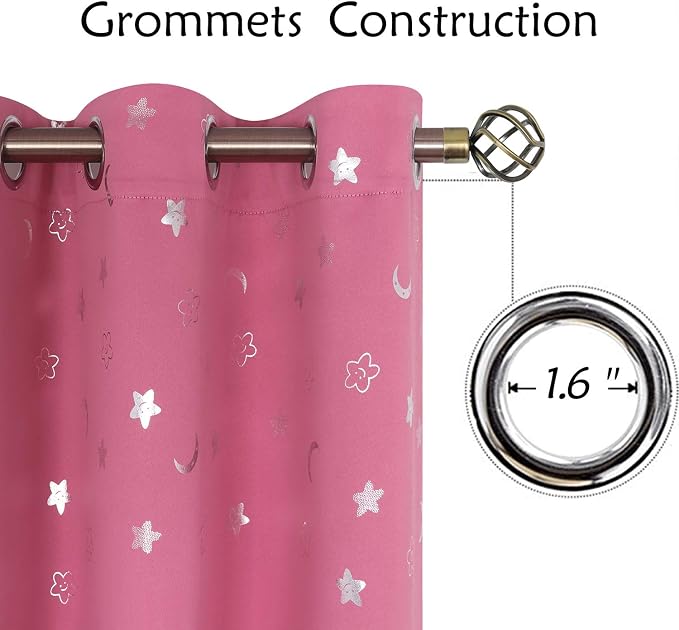 BGment Pink Curtains for Girls Bedroom 72 Inch Length, Star and Moon Blackout Curtains for Kids Babys Bedroom, Room Darkening Thermal Insulated Window Grommet Curtains for Nursery, 42 Wide, 2 Panels