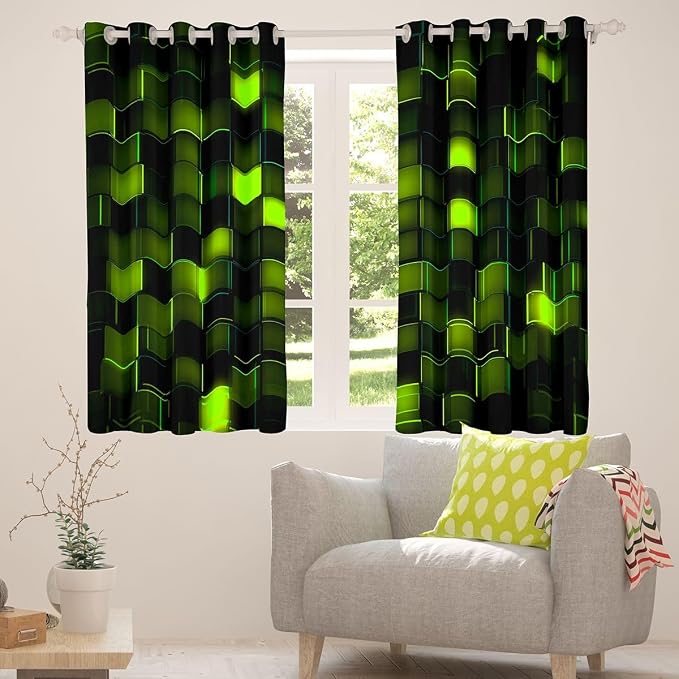 Castle Fairy Dark Green Block Window Curtain | Geometric Honeycomb Blackout Curtain,Teens Woman Men Video Games Bedroom Curtains Modern Cool 3D Living Room Decor Top 2 Panels,52Wx96L