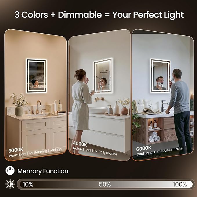 20X28 LED Bathroom Mirror with Lights, Anti-Fog, Backlit + Front Lit (CRI>90), Lighted Bathroom Vanity Mirror for Wall, Memory Function, Dimmable, Tempered Glass, Shatter-Proof