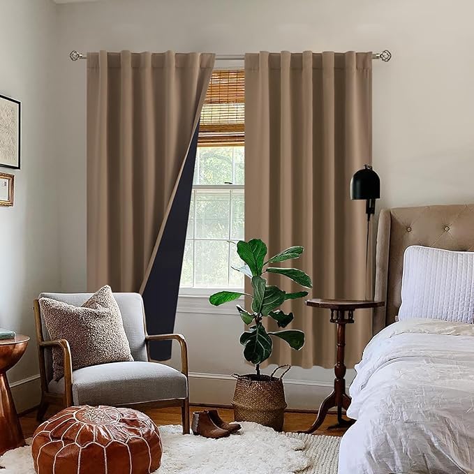 BGment 100% Room Darkening Thermal Insulated Blackout Curtains 72 Inches Long with Liner, Rod Pocket and Back Tab Double Layer Noise Cancelling Curtains for Bedroom (42 x 72 Inch, 2 Panels, Taupe)