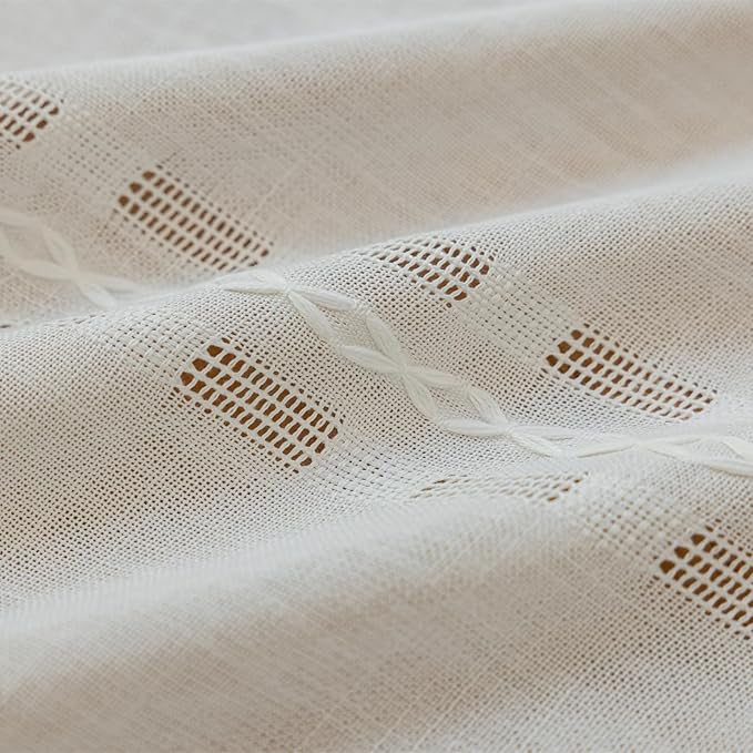 Deeprove Cream White Boho Curtain 63 inches Length for Living Room Bedroom Nursery, Aztec Chic Bohemian 63 inches Long Diamond Stripe Embroidery Privacy Window Fringe Decor W52 x L63, 1 Panel