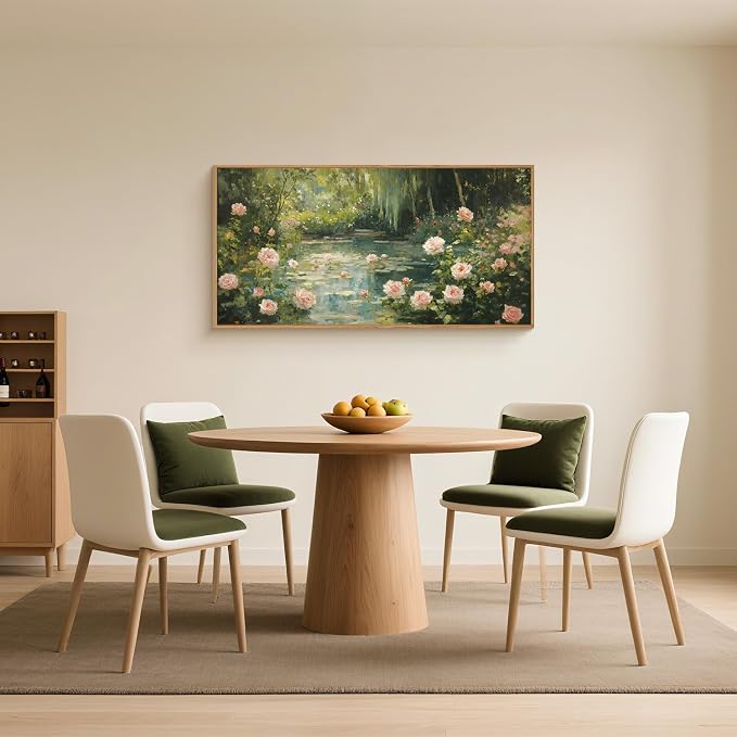 Water Lilies Monet Framed Canvas Wall Art Set,Garden Pond Impressionist Floral Wall Decor,Vintage Oil Green Vibrant Flower Botanical Artwork for Living Room, Bedroom,Farmhouse-40 x20 x1