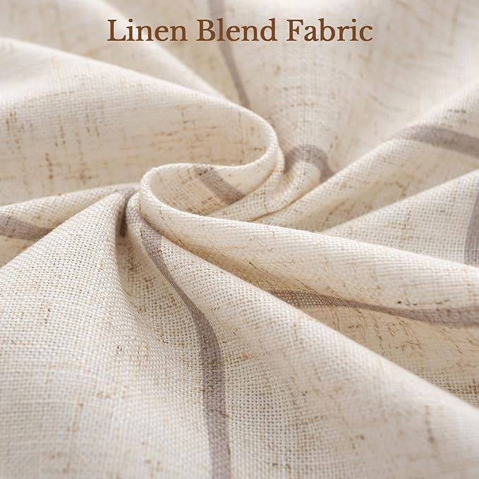 THREE GIRLS Pinch Pleated Plaid Curtains Blackout Linen Gingham Curtains for Living Room,Bedroom Checkered Patterned Insulated 84 Inches Long Double Layer 2 Panels Set Printed Design Darkening