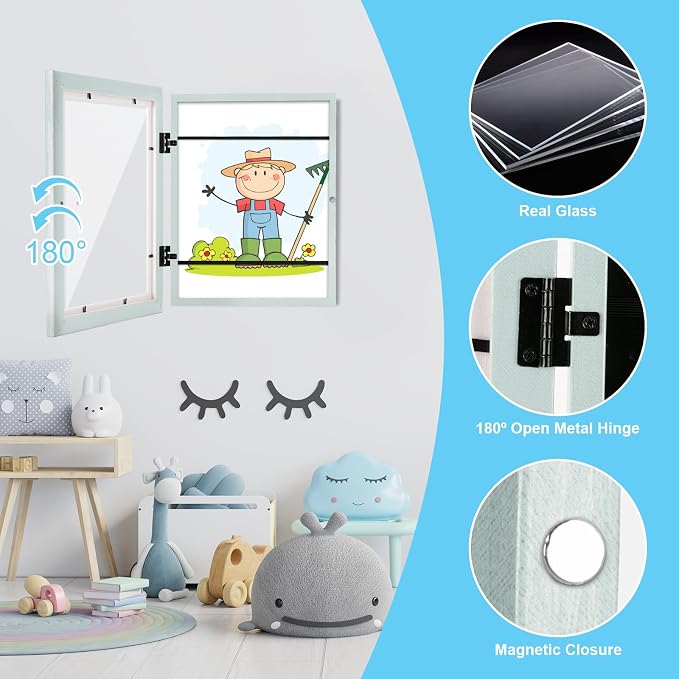 [2-Pack] Kids Art Frames, 8.5x11 Front Opening Kids Artwork Frames Changeable, Pale Green Artwork Display Storage Frame for Wall, Holds 50 Pcs, for 3D Picture, Crafts, Children Drawing, Hanging Art,