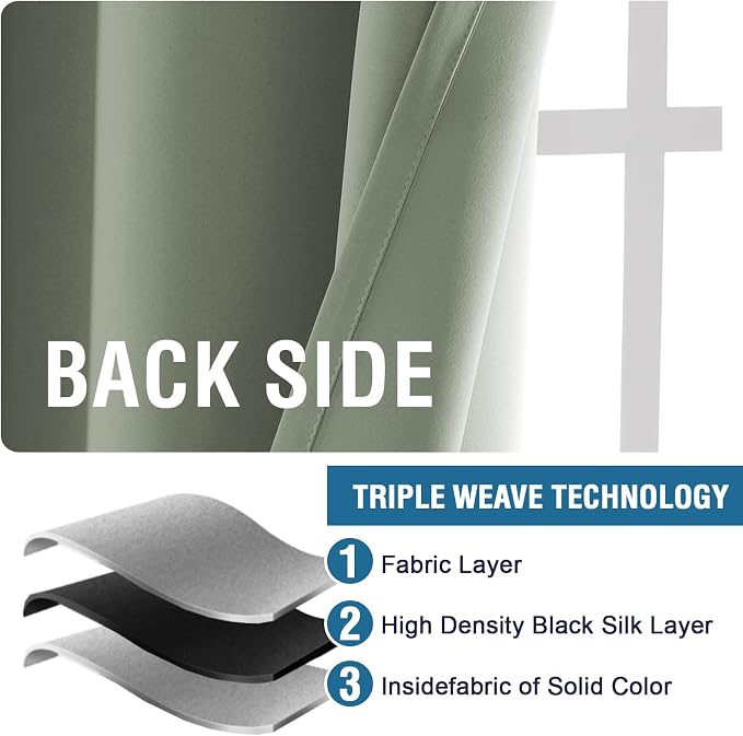 H.VERSAILTEX Blackout Curtains Thermal Insulated Window Treatment Panels Room Darkening Blackout Drapes for Living Room Back Tab/Rod Pocket Bedroom Draperies (2 Panels, Light Sage, 42 x 63 Inch)