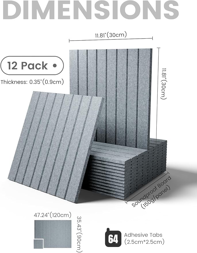 Fluxynara Large Felt Bulletin Board 48" x 36" Cork Board Alternative-12 Pack with 64 Safe Removable Adhesive Tabs, Cork Boards for Walls Pin Board for Home Office Classroom Felt Board-Blue Gray