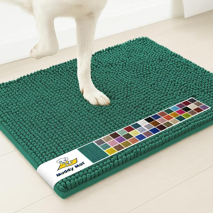 Muddy Mat® | Super Water Absorbent Door Mat Indoor, Microfiber Quick Dry Chenille Entryway Rug, Slip Resistant Front Door Mat, Indoor Mats for Entryway, Machine Washable Pet Rug, Slate Blue 16" x 24"