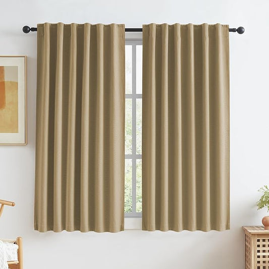 KEQIAOSUOCAI Burlap/Camel Linen Curtains Natural Back Tab Rod Pocket Short Curtain Panels for Small Window Cafe Kitchen Curtains 45 Inch Length, 2 Panels,Tan Brown, W50 x L45