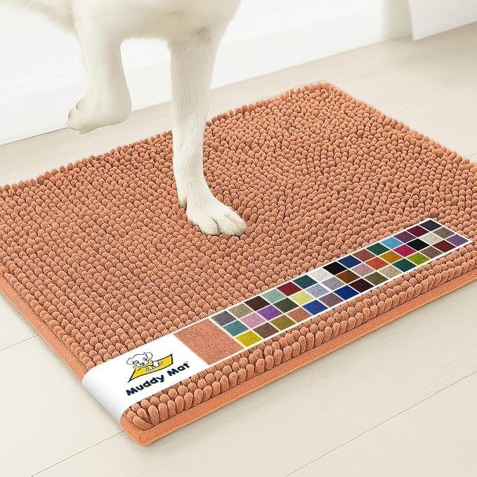 Muddy Mat® | Super Water Absorbent Door Mat Indoor, Microfiber Quick Dry Chenille Entryway Rug, Slip Resistant Front Door Mat, Indoor Mats for Entryway, Machine Washable Pet Rug, Peach 22" x 36"