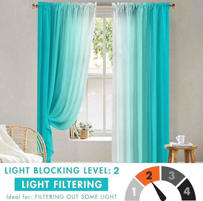 Turquoise Curtains for Living Room 84 Inch Length Teal Ombre Curtains 2 Panel Bedroom Turquoise Ombre Light Filtering Window Curtain Modern Gradient Drapes