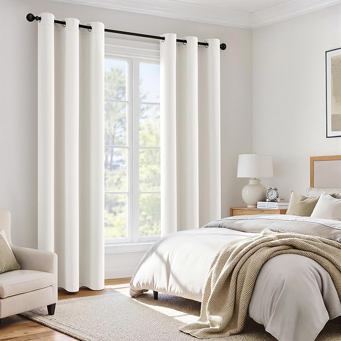 MIULEE Ivory 100% Blackout Curtains for Bedroom 90 Inch Long, 2 Thick Layers Thermal Insulated Black Out Window Curtains with Black Liner, Noise Reducing Grommet Living Room Drapes 2 Panels Set