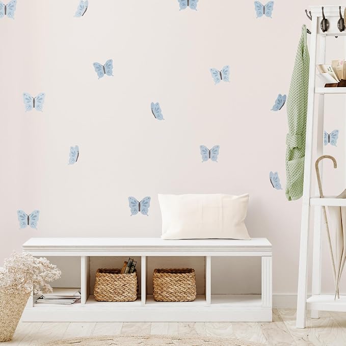 Teddylabels - Blue Butterflies - Easy-to-Apply & Removable Wall Stickers: Transform Your Toddlers Bedroom with Durable, Vibrant Peel-and-Stick Wall Decor – Stickers for Kids