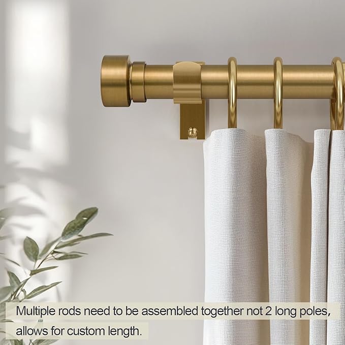 Lootkell 2 Pack Warm Gold Curtain Rods for Windows 48 to 84 Adjustable Length Heavy Duty 1" Diameter Brass Window Curtain Rod with Solid Metal Finials for Outdoor Farmhouse Bedroom Kitchen Living Room