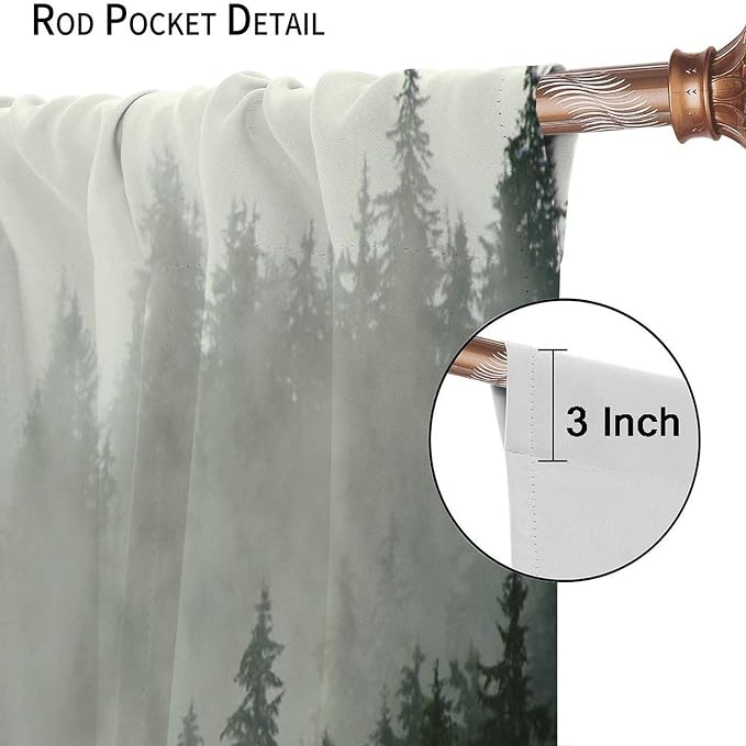 Forest Curtains, Nature Green Spring Foggy Mountain Peaks Vibrant Forest Plants Trees Blackout Window Treatments, Thermally Insulated Drapes for Kids Boys Girls Living Room Bedroom 42x45in