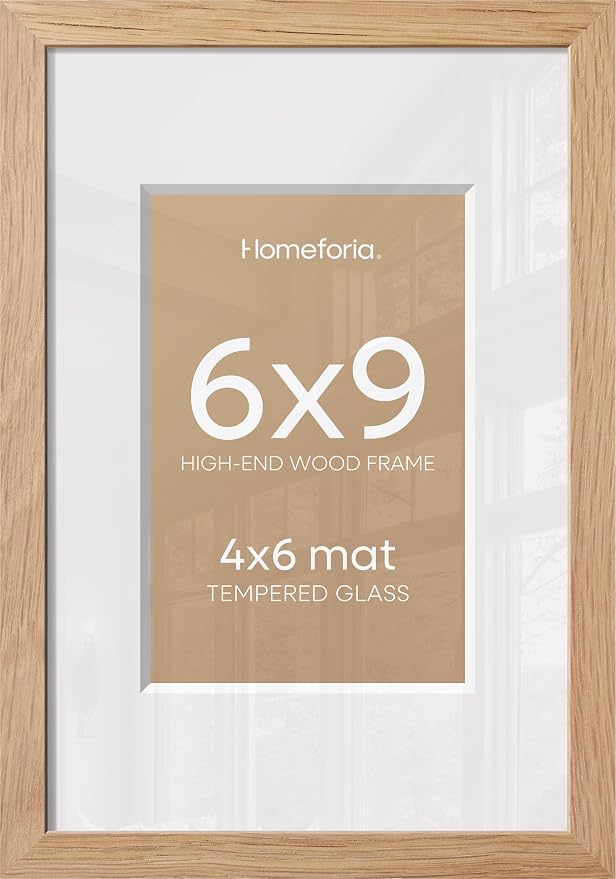 Homeforia 6x9 Picture Frame Natural Wood, High End Oak 6x9 Light Wooden Frames with Mat 4x6 for Photo, 6 x 9 Frame Matted to 4 x 6 Print, 9x6 Wall or Tabletop Frame, Tempered Glass, Wall Kit, Set of 3