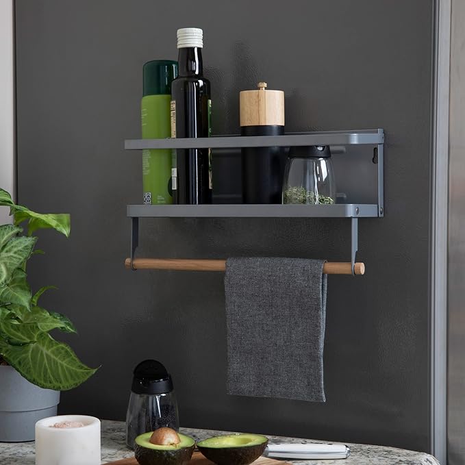 Household Essentials Metal Magnetic Spice Rack with Paper Towel Holder, Grey