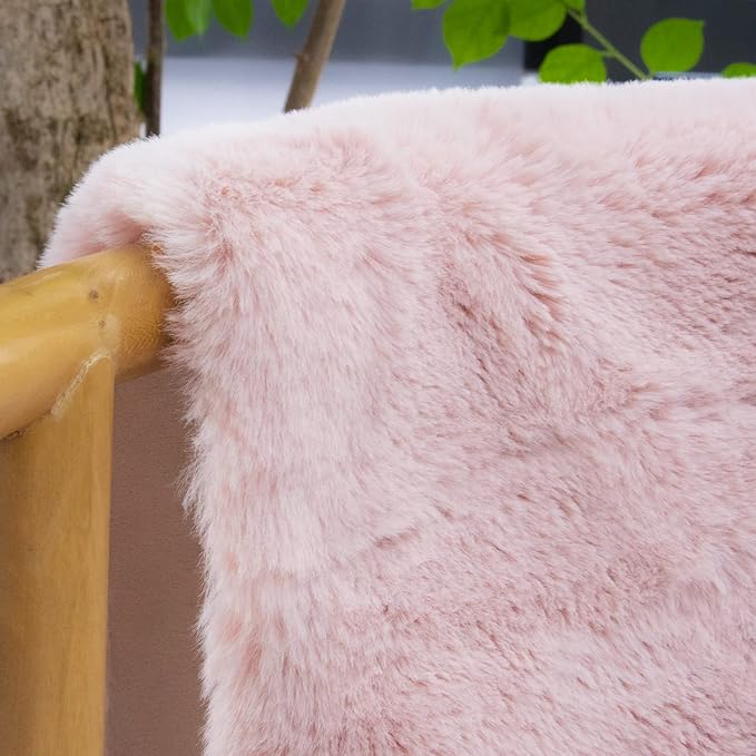 ORINOVA Small Pink Fuzzy Faux Rabbit Shaggy Fur Rug Furry Washable Runner Rug 2x6 Fluffy Rugs for Bedroom Living Room Nursery Rugs Teen Room Décor