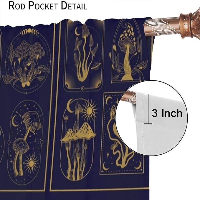 Mushroom Curtains,Boho Style Mystical Plant Sun Moon Print Window Treatments for Bedroom Living Room Kitchen Purple Herbs Window Drapes 2 Panels Set,Total Size 55 x 63 Inch