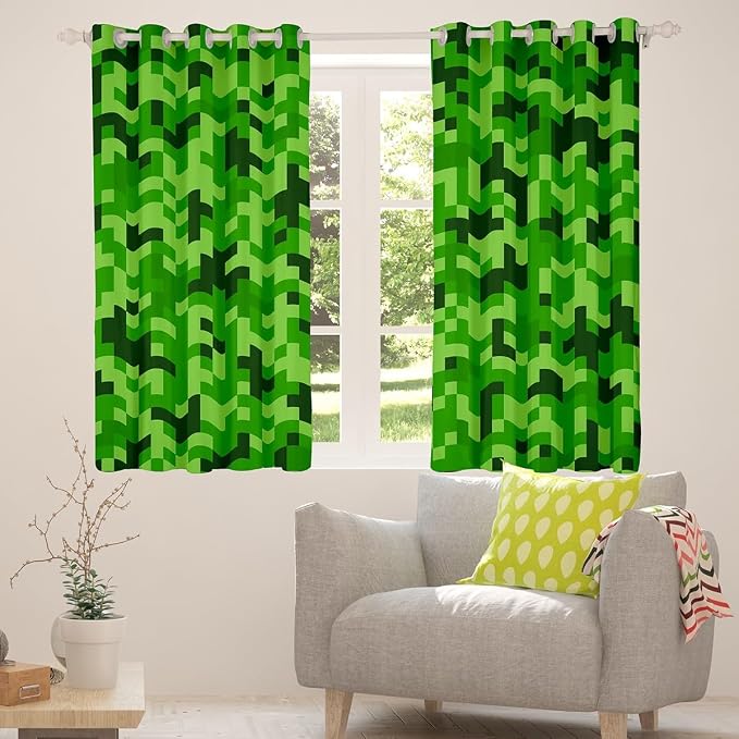 Castle Fairy Green Pixelated Miner Curtains for Kids Boys Bedoroom Decor,Video Games Window Curtain,Cartoon Gamepad Window Treatment Curtain Modern Geometric Check Window Drapes,2 Panels,42Wx63L