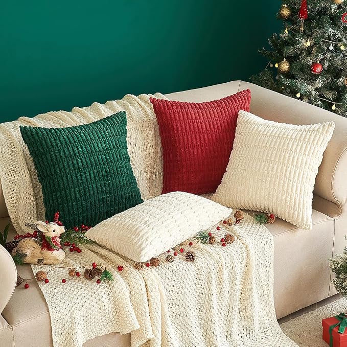 MIULEE Pack of 2 Corduroy Decorative Euro Sham Throw Pillow Covers 22x22 Inch Soft Boho Striped Pillow Covers Modern Farmhouse Home Decor for Sofa Living Room Couch Bed Cream White