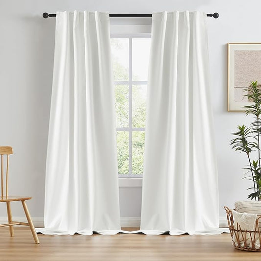 KEQIAOSUOCAI Natural Blackout Curtains 104 Inch Length 2 Panels, Boho Farmhouse Window Curtain Drapes for Living Room Rod Pocket/Back Tab/Hook Belt 34 by 104-inch