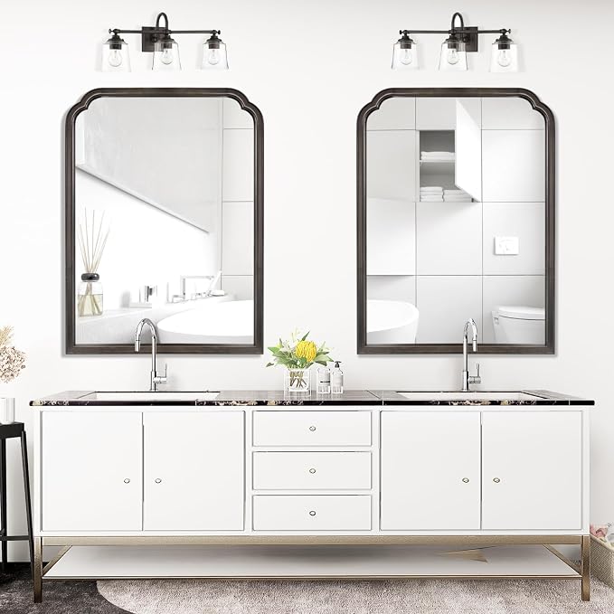 WallBeyond Wood Bathroom Mirrors for Wall Mounted, 28" x 40" Rustic Wood Frame Wall Mirrors Decorative for Living Room or Bedroom Vanity Mirror (Black)