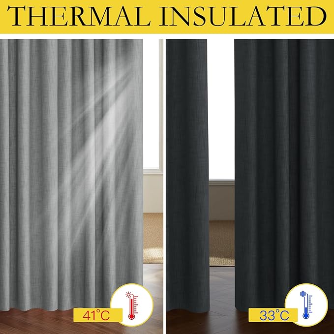 NICETOWN 100% Blackout Linen Texture Curtains 80 inches Long, Dove Grey, 2 Pcs, Thermal Insulated Full Blackout 2-Layer Lined Drapes, Energy Efficiency Window Draperies for Boy's Room