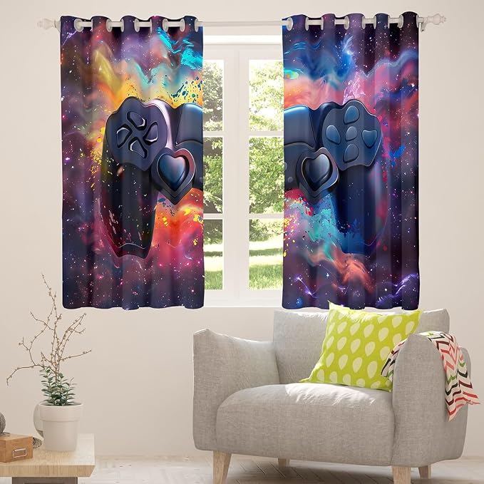Feelyou Kids Boys Graffiti Gamer Darkening Drapes Red Black Gaming Blankout Curtains for Toddler Funny Gamer Window Curtains Game Room Decor Window Treatments (2 Panels, 42 x 84 Inch)