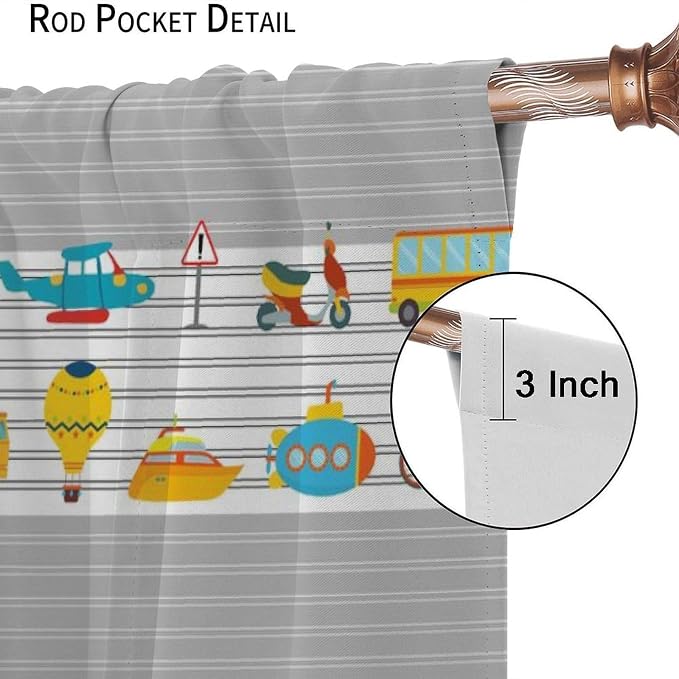 Cartoon Vehicles Blackout Curtain,Kids Boys Cute Cars Pattern Print Window Treatment Curtains Dining Room Living Room Kitchen Cafe Bedroom Office Nursery Drapes,52x84 in