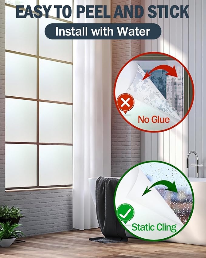 Lovepea Pure Frosted Glass Window Privacy Film 24 Hour Two Way Privacy, Removable, Static Cling, Ideal for Privacy scenarios Such as Home Office Doors and Windows (17.5 x 157.5 Inch)