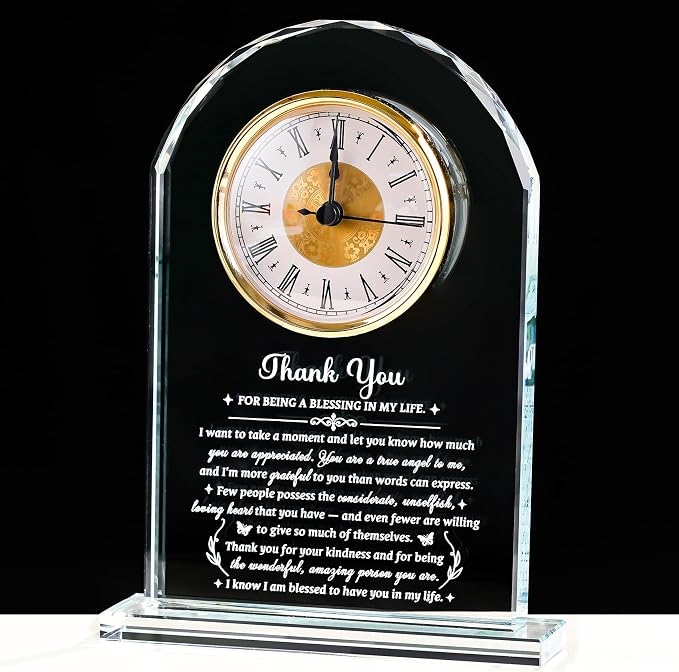 Movdyka Thank You Appreciation Gifts for Women Men, Crystal Clock Plaque | Appreciation Gifts for Coworker Boss Friends Mom Volunteer Nurse Doctor, Thank You for Being A Blessing in My Life