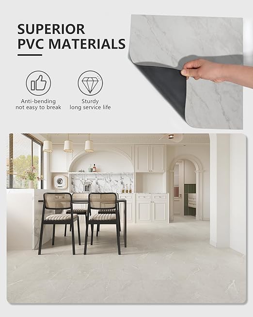 12" x 12" Peel and Stick Floor Tile, Self Adhesive Vinyl Flooring, 20 Tiles Grayish White Marble Pattern Peel and Stick Tile for Kitchen, Bedroom, Cover 20 Sq. Ft DIY Floor Tiles