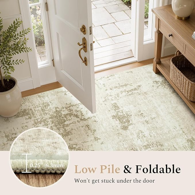 Rugflix 8x10 Area Rugs for Living Room, Washable Large Rug Stain-Resistant Low Pile, Modern Neutral Carpet for Dining Room Home Office Kid Room Nursery Bedroom, Beige