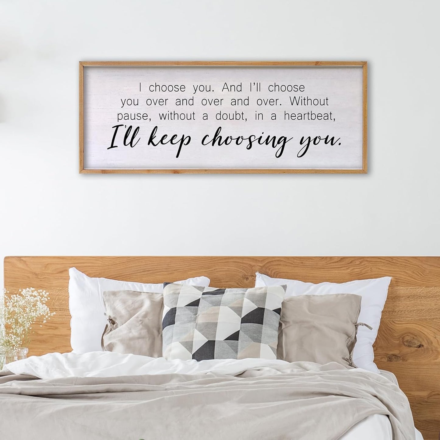 I Choose You Sign Wall Decor Art Above Bed 32X12 Inch I Love You Romantic Wood Framed for Master Bedroom Over Bed I'll Keep Choosing You Sign (Wood)
