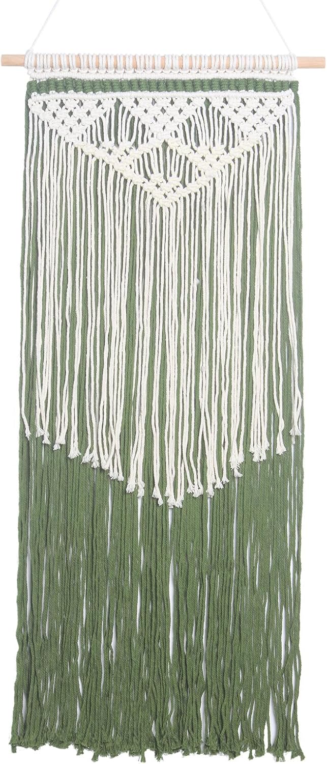 JONKASIPA Macrame Wall Hanging Bohemian Handmade Tassel Wall Art Decorations,Green Fringe Chic Home Decor for Apartment Dorm Living Room Bedroom