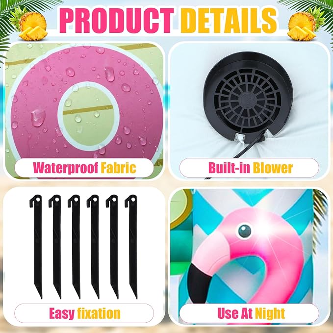 Jenaai 9.5FT Giant Flamingo Inflatable Arch, LED Blow up Inflatables for Party, Luau Hawaiian Tropical Beach Party Decorations for Summer Pool Yard Garden Favors Supplies