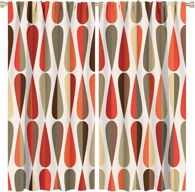 JESTRONRY Mid Century Curtains,Modern Abstract Triangular Retro Design Room Darkening Door Window Rod Pocket Curtain for Living Room Bedroom Kitchen Bathroom 52x84in