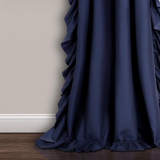 Lush Decor Reyna Ruffle Window Curtain Panel Set, Pair, 54" W x 84" L, Navy - Flowy Curtain Set - Romantic Ruffle Curtains for Bedroom, Living room, or Dining Room - Farmhouse & Cottage Home Decor