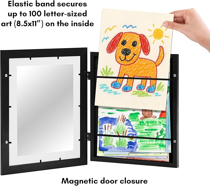 Americanflat - 2 Pack - Kids Artwork Frame Changeable (Black) - Magnetic Door Holds 100 Art Pieces - 8.5x11 Letter Size Display with Mat or 10x12.5 Without Mat - My Mini Masterpiece