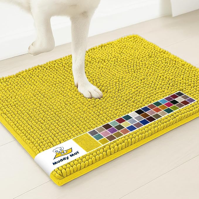 Muddy Mat® | Super Water Absorbent Door Mat Indoor, Microfiber Quick Dry Chenille Entryway Rug,Slip Resistant Front Door Mat,Indoor Mats for Entryway,Machine Washable Pet Rug, Lemon Yellow 24" x 96"